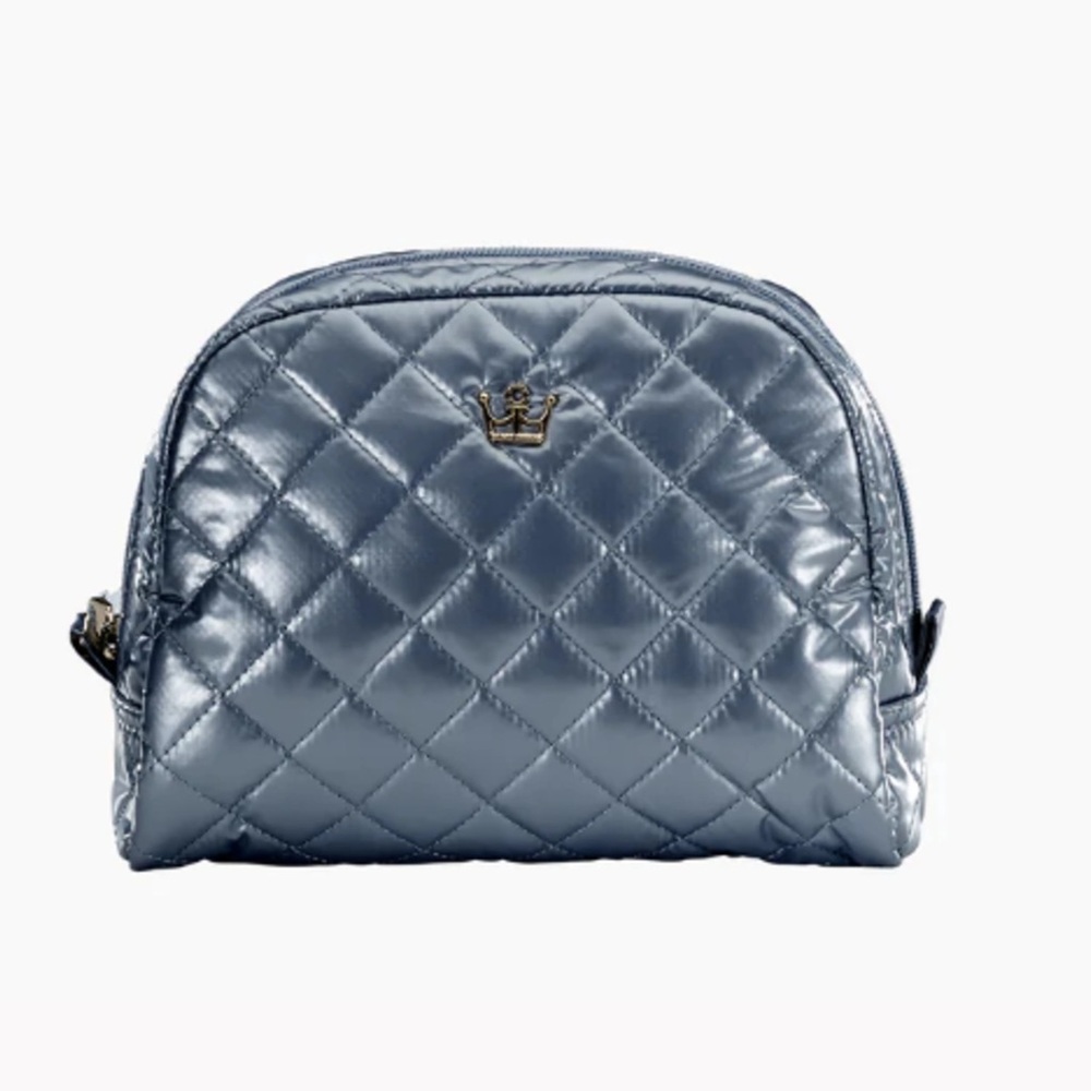 Oliver Thomas Gray Quilted Cosmetic Bag Makeup Pouch Small Travel Zip Case New